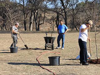 Volunteers digging