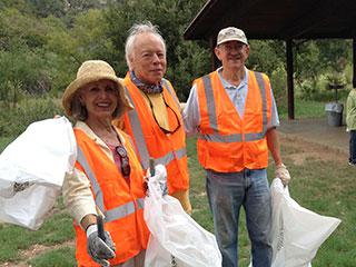 Volunteers in neon vests